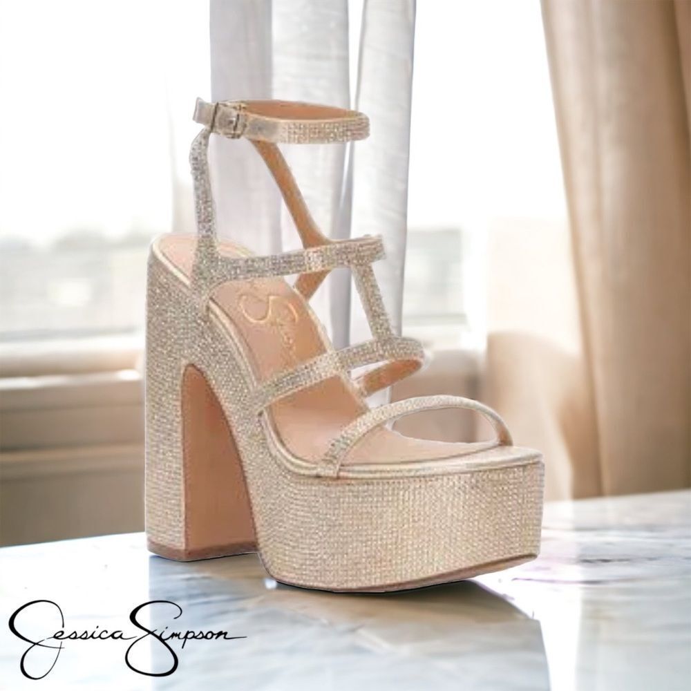 Jessica Simpson MEITINI Platform Dress Sandal Chunky Heel Gold